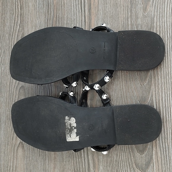 Sincerely Jules VENTURA Black Silver Studs Square Toe Slip On Flat Sandals 6.5 - Picture 9 of 10